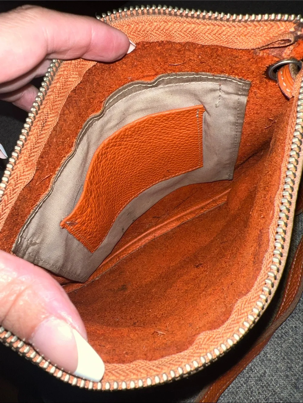 Roots Orange Pebbled Leather Crossbody Bag